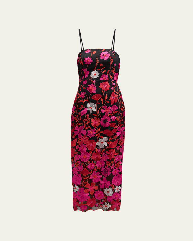 Kait Floral-Embroidered Column Maxi Dress